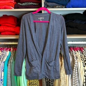 Loft bluish gray long sleeve open front 2 pocket linen cardigan size XS NWT
